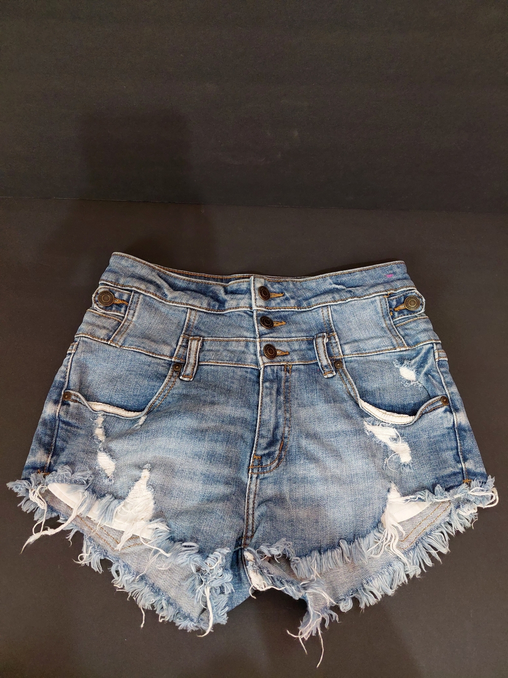 eunina Distressed Light Blue High-Rise Denim Shorts
